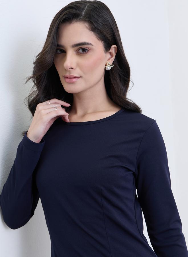 Styli Women Navy Blue Long Sleeve Mermaid Hem Maxi Dress - Image 4